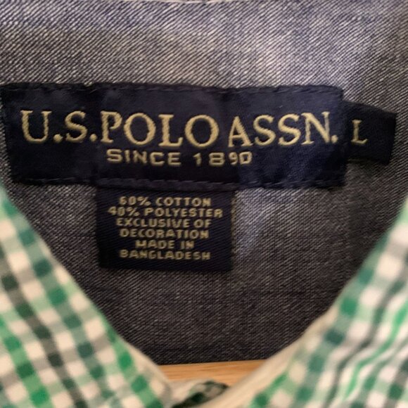 U.S. Polo Assn Men's Green Blue Plaid Button Down Size Large - Picture 4 of 14